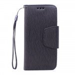 Wholesale Galaxy S6 Edge Plus Color Flip Leather Wallet Case with Strap (Black Black)